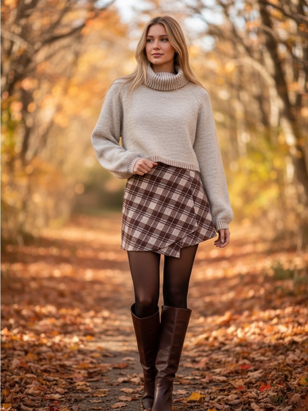 Altar’d State M 2 Piece Fall Outfit Cropped Sweater Plaid Skort